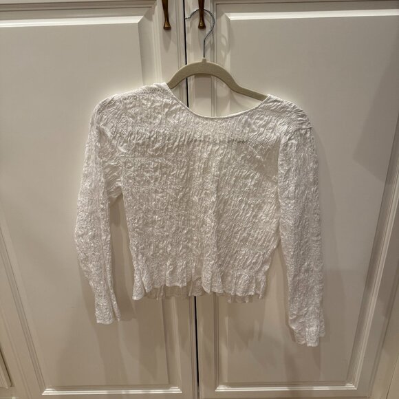 Frame copped white gathered cotton long-sleeved blouse - Picture 1 of 2